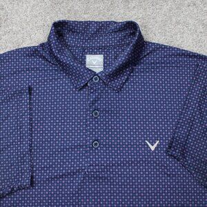 Callaway Opti-Dri Polo Shirt Mens XL Blue/Pink Geometric Golf Stretch S/S